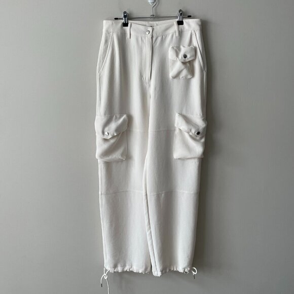 Wilfred Project Cargo High Rise Waist Drawcord Hem Straight Casual Pants White 8 - Picture 2 of 12